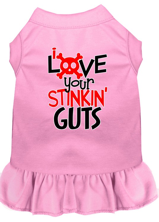 Love your Stinkin Guts Screen Print Dog Dress Light Pink XS